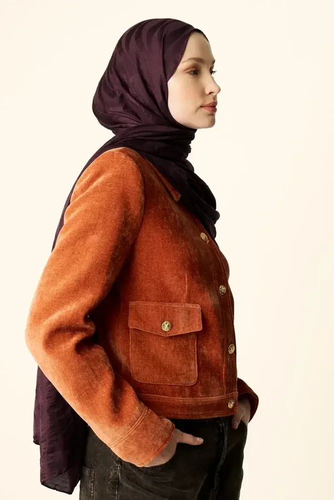 Premium Jakar Şal Dalga Desen - Vişne Çürüğü - 2