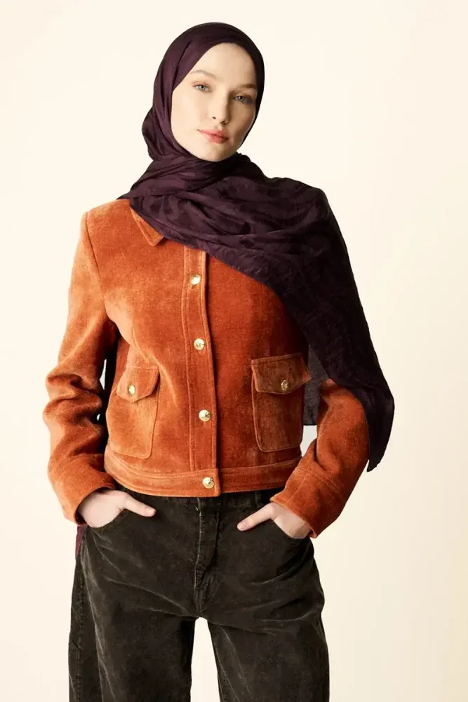 Premium Jakar Şal Dalga Desen - Vişne Çürüğü - MADAME POLO