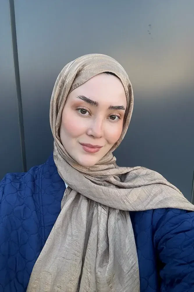 Premium Jakar Şal Dalga Desen - Vizon - 1