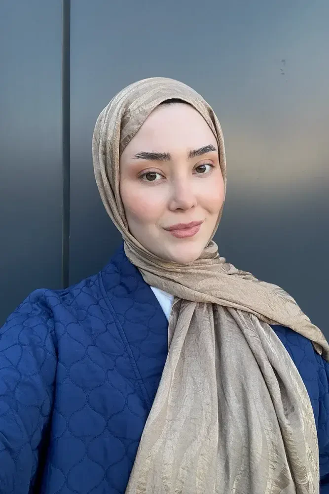 Premium Jakar Şal Dalga Desen - Vizon - 2