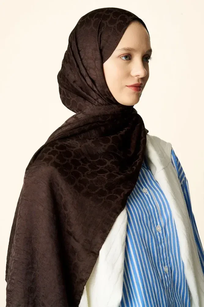 Premium Jakar Şal Halka Desen - Acı Kahve - 4