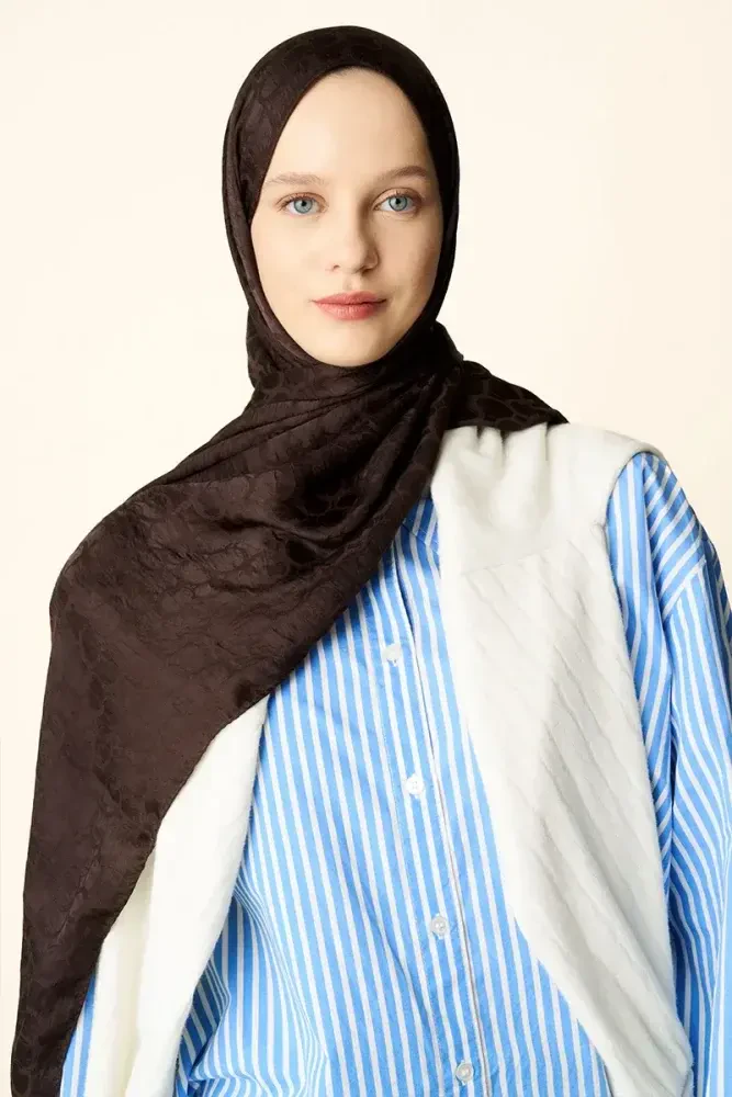 Premium Jakar Şal Halka Desen - Acı Kahve - 5