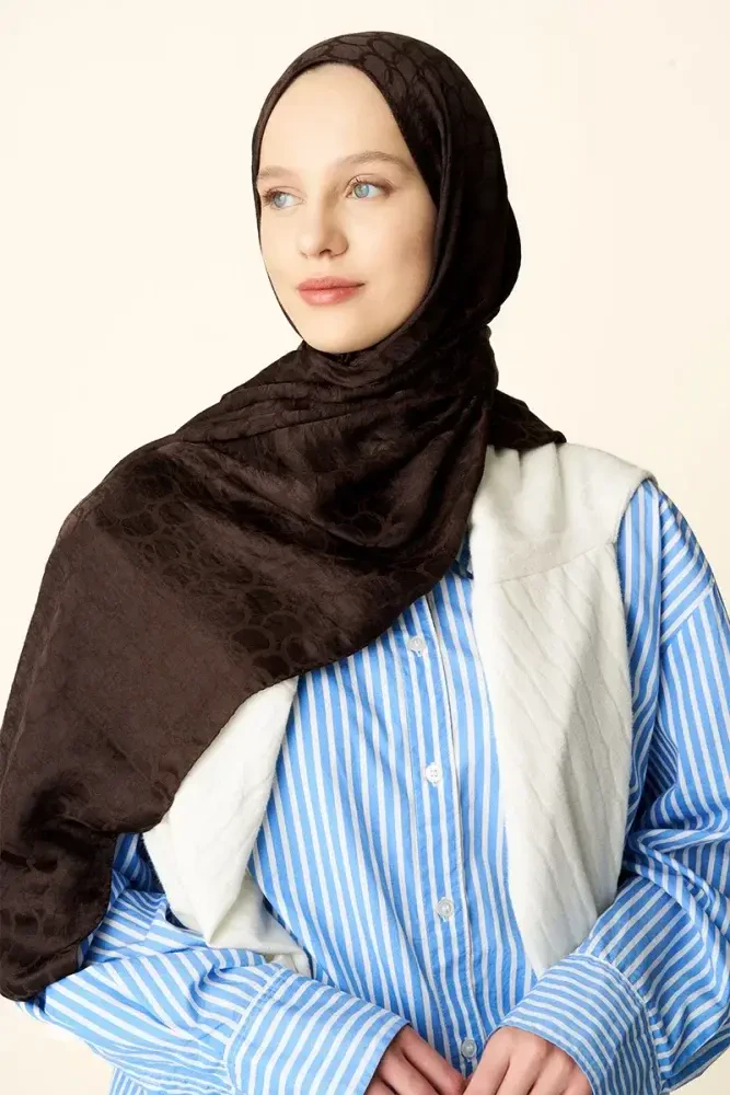 Premium Jakar Şal Halka Desen - Acı Kahve - 6