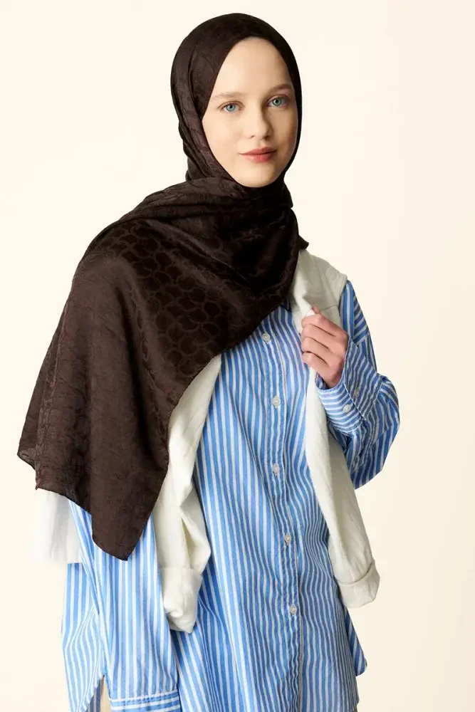 Premium Jakar Şal Halka Desen - Acı Kahve - 3