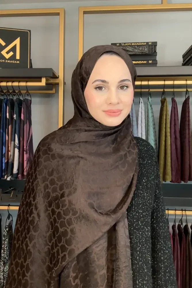 Premium Jakar Şal Halka Desen - Acı Kahve - MADAME POLO