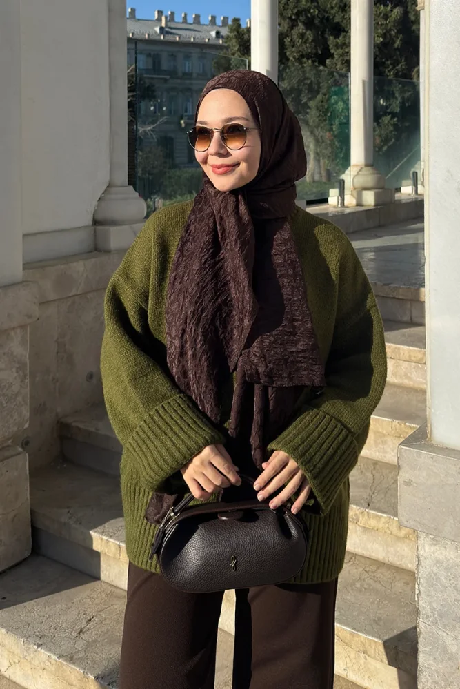 Premium Jakar Şal Halka Desen - Acı Kahve - MADAME POLO