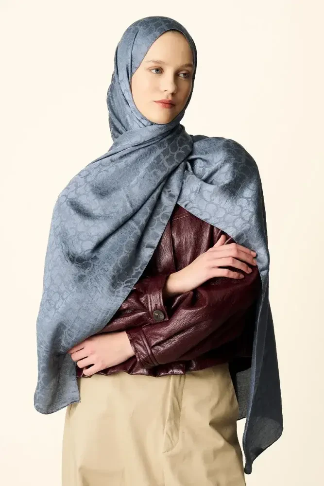 Premium Jakar Şal Halka Desen - Antrasit - 4