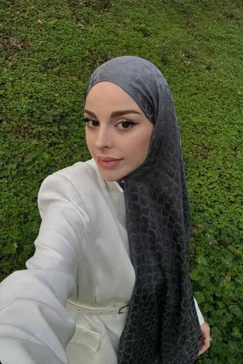 Premium Jakar Şal Halka Desen - Antrasit 