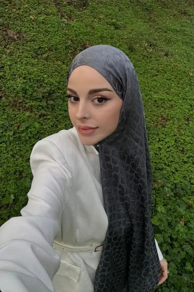 Premium Jakar Şal Halka Desen - Antrasit - MADAME POLO