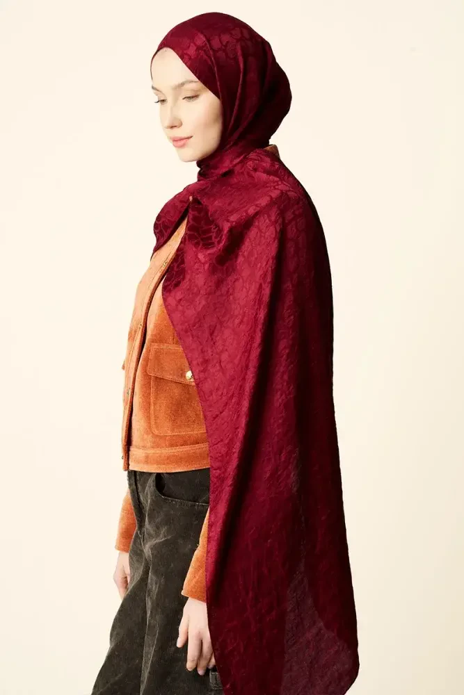 Premium Jakar Şal Halka Desen - Bordo - 4