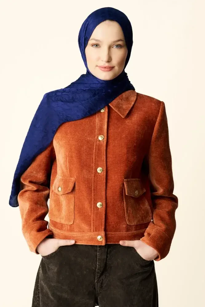 Premium Jakar Şal Halka Desen - Gece Mavisi - MADAME POLO