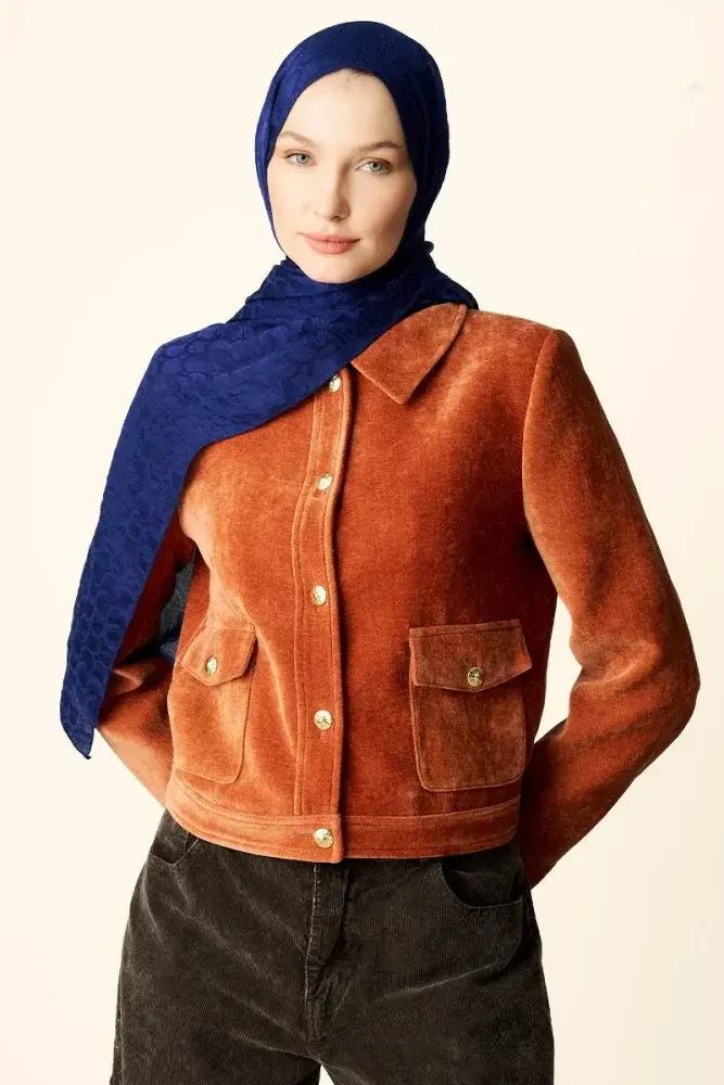 Premium Jakar Şal Halka Desen - Gece Mavisi - MADAME POLO