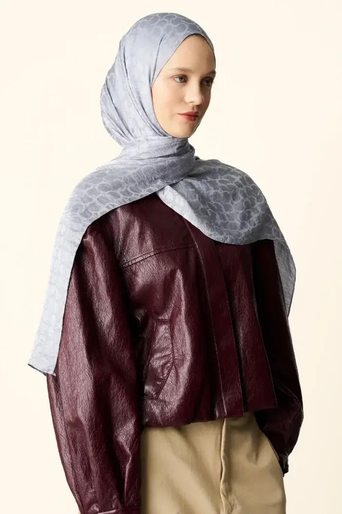 Premium Jakar Şal Halka Desen - Gri - MADAME POLO