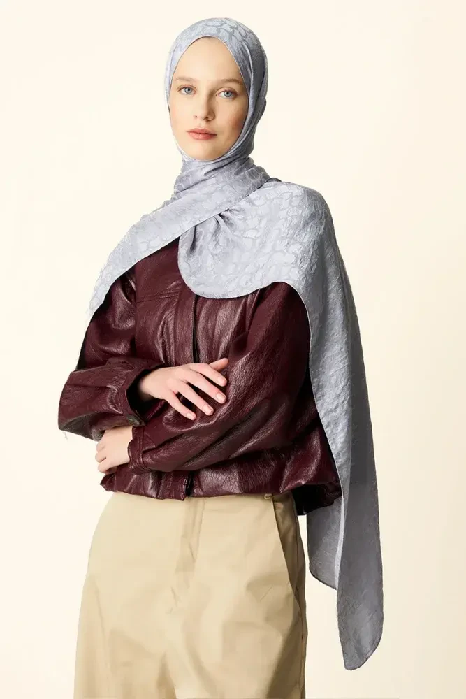 Premium Jakar Şal Halka Desen - Gri - MADAME POLO