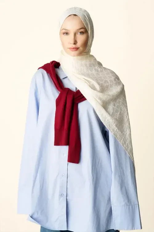 Premium Jakar Şal Halka Desen - Gümüş 