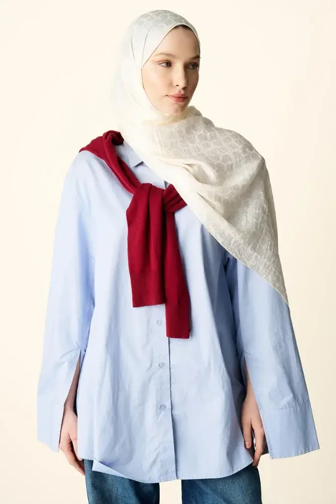 Premium Jakar Şal Halka Desen - Gümüş - MADAME POLO