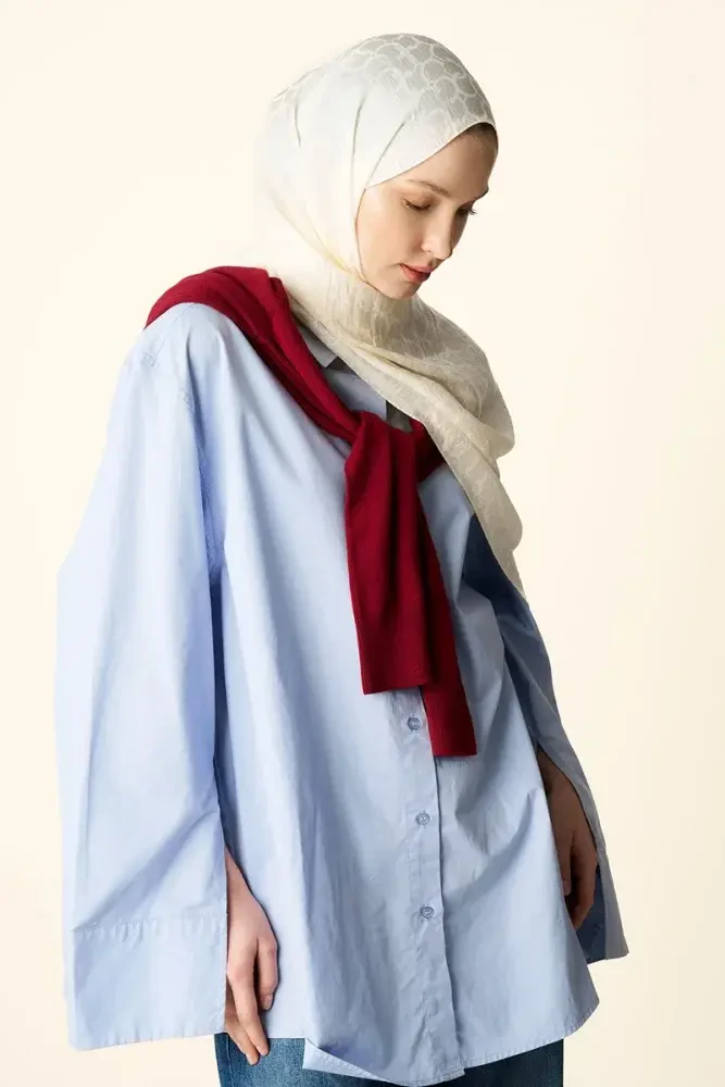 Premium Jakar Şal Halka Desen - Gümüş - 3