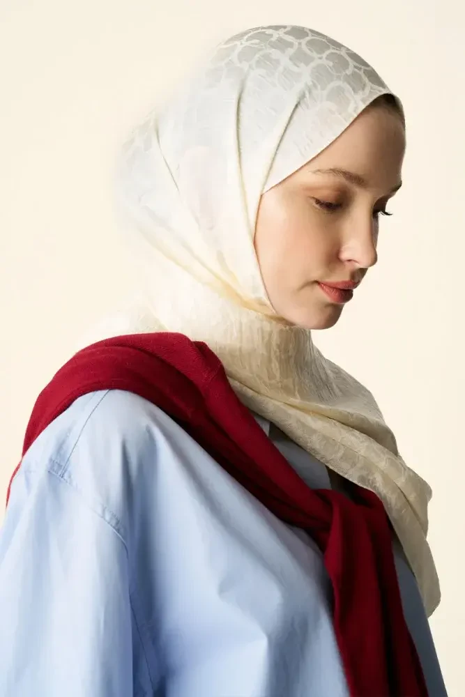 Premium Jakar Şal Halka Desen - Gümüş - 4