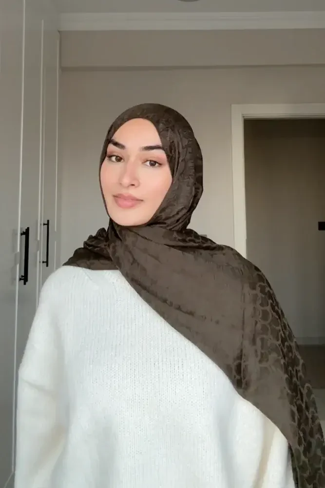 Premium Jakar Şal Halka Desen - Haki - MADAME POLO