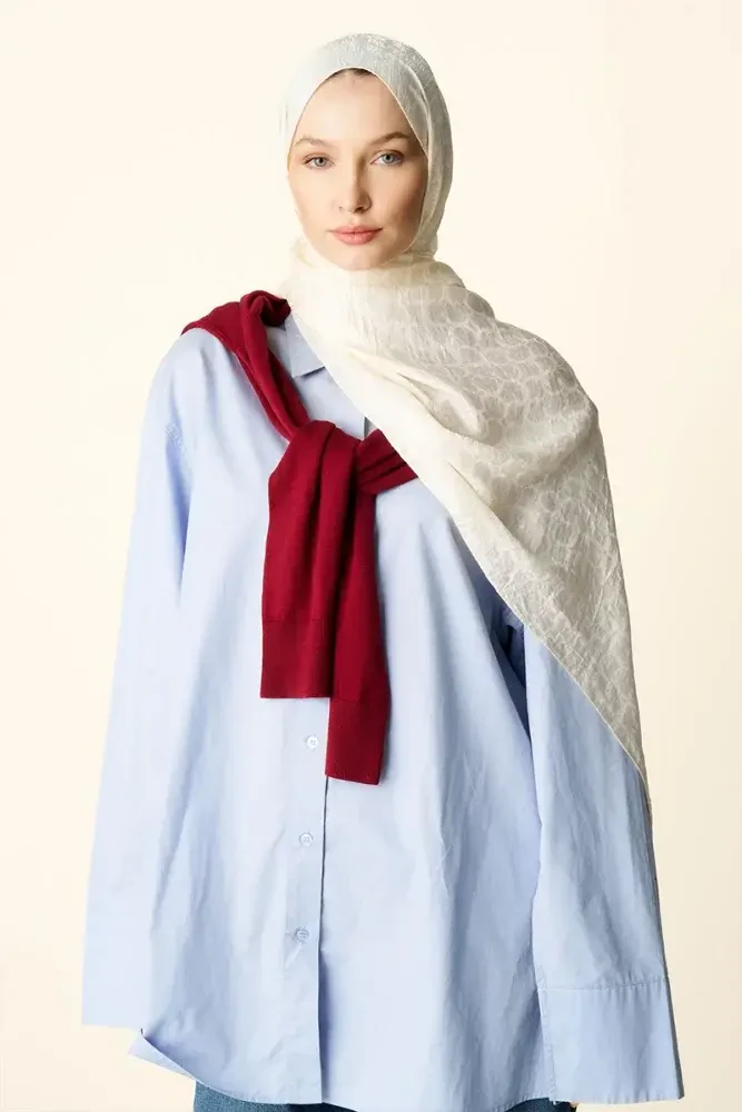 Premium Jakar Şal Halka Desen - İnci - MADAME POLO
