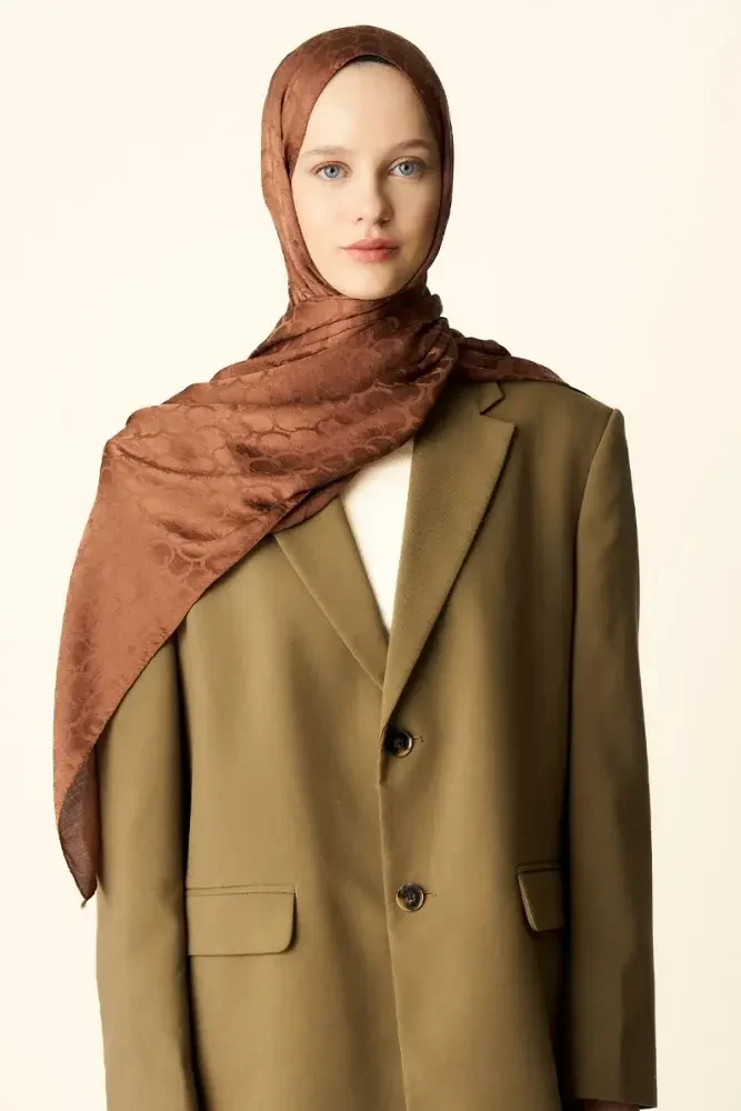 Premium Jakar Şal Halka Desen - Kızıl Kahve - MADAME POLO