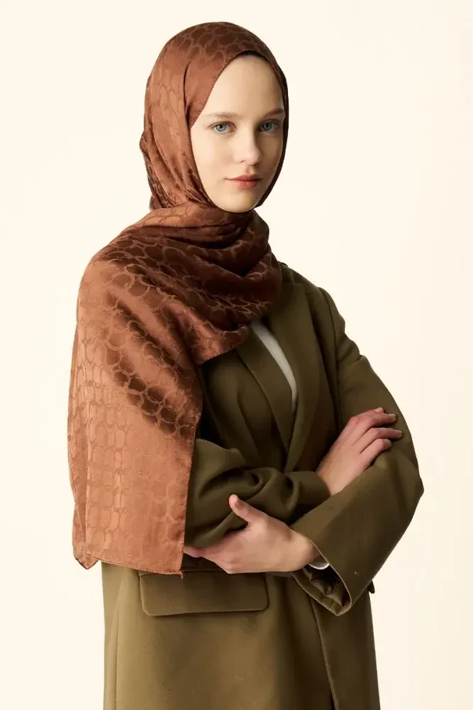 Premium Jakar Şal Halka Desen - Kızıl Kahve - 2