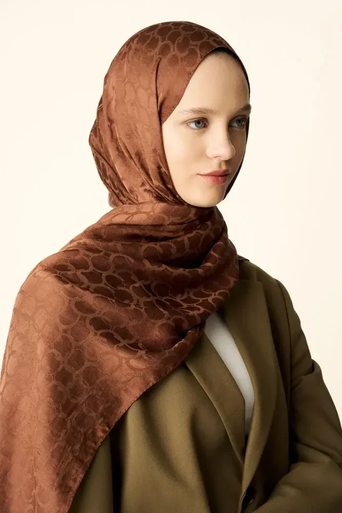 Premium Jakar Şal Halka Desen - Kızıl Kahve - MADAME POLO