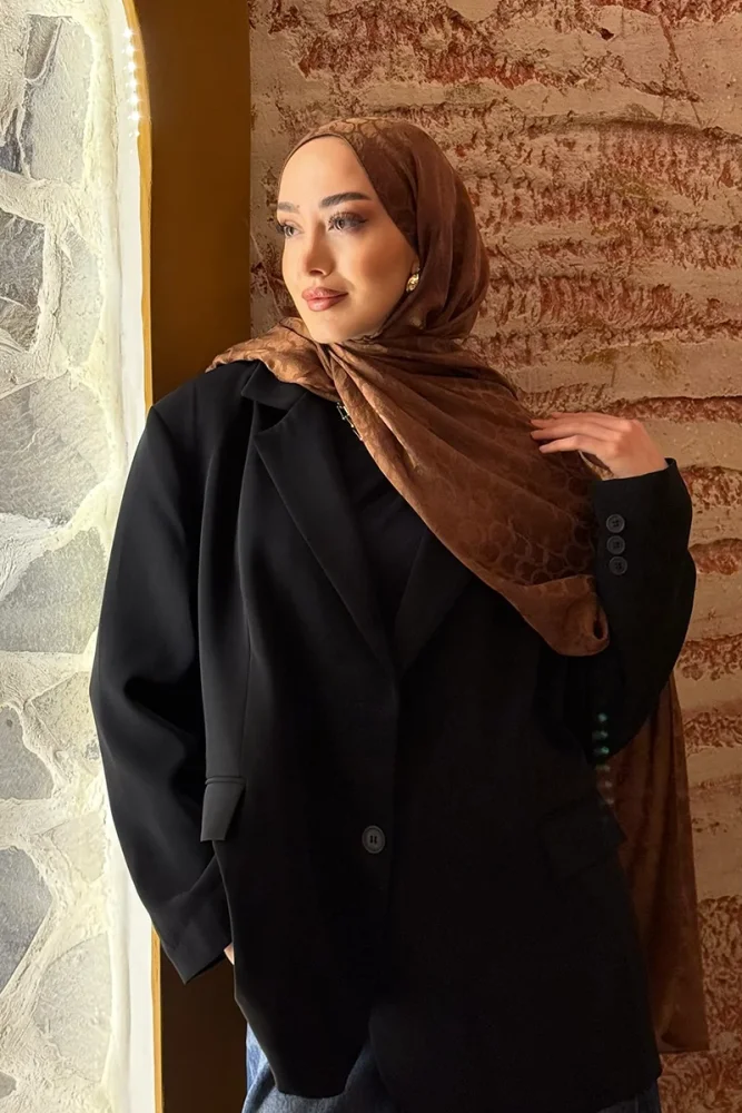 Premium Jakar Şal Halka Desen - Kızıl Kahve - MADAME POLO