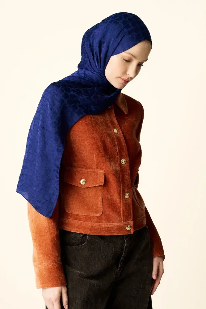 Premium Jakar Şal Halka Desen - Lacivert - MADAME POLO