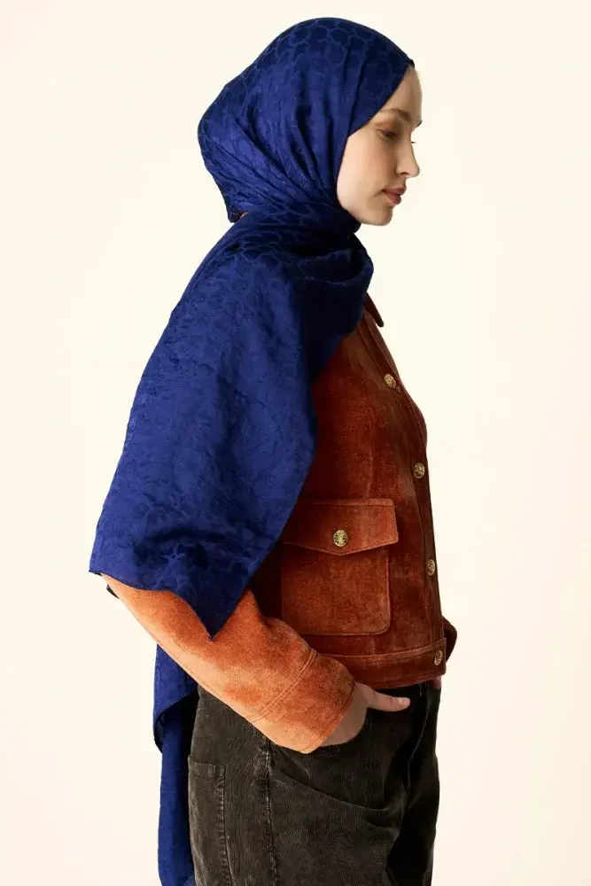Premium Jakar Şal Halka Desen - Lacivert - 4