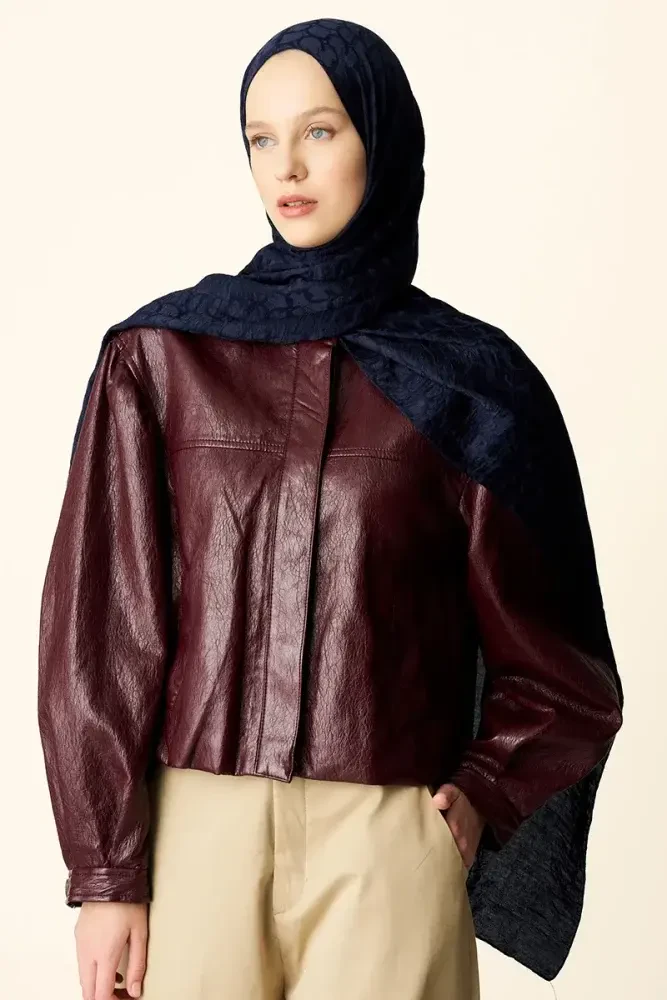 Premium Jakar Şal Halka Desen - Lacivert - MADAME POLO