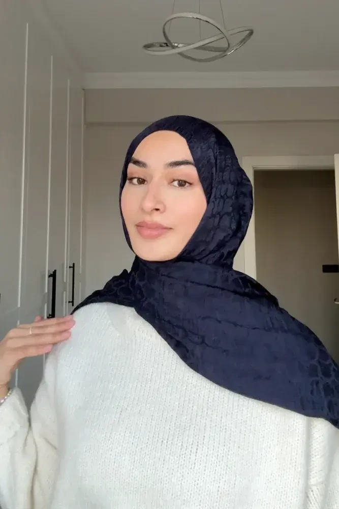 Premium Jakar Şal Halka Desen - Lacivert - MADAME POLO