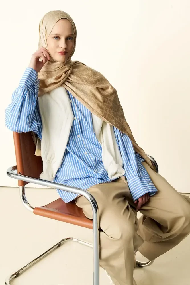 Premium Jakar Şal Halka Desen - Latte - 1