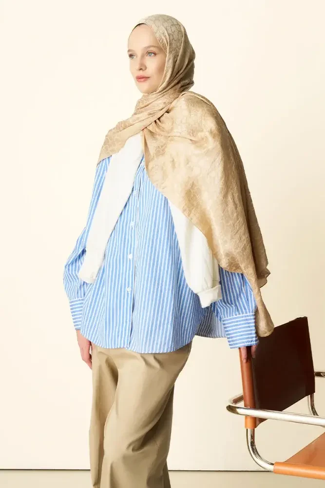 Premium Jakar Şal Halka Desen - Latte - 2