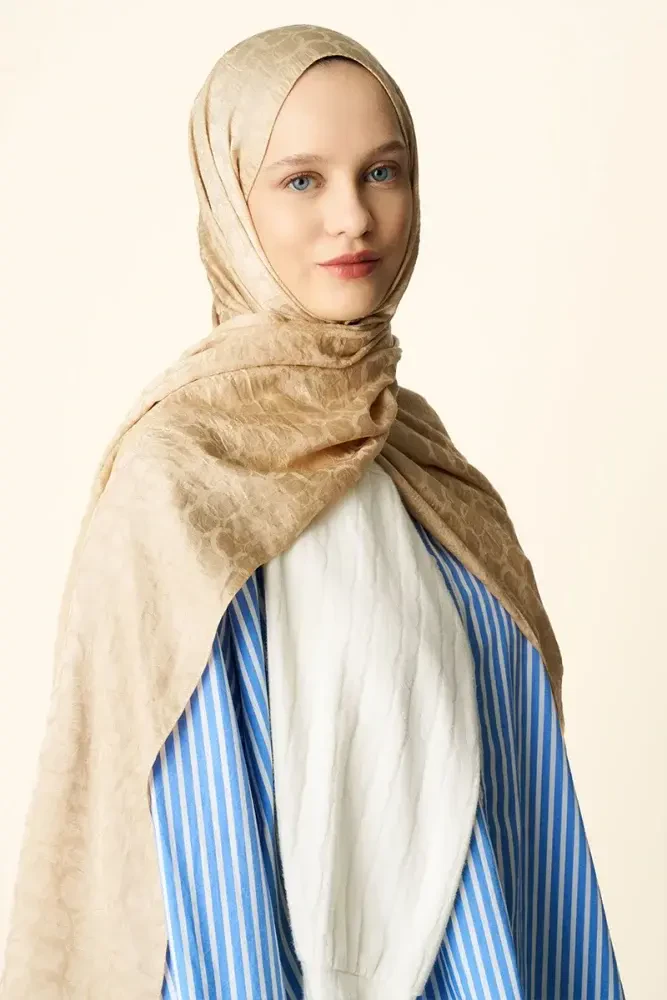 Premium Jakar Şal Halka Desen - Latte - 3