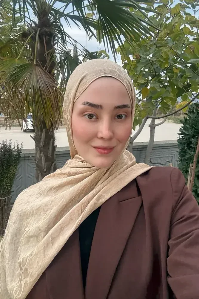 Premium Jakar Şal Halka Desen - Latte - MADAME POLO