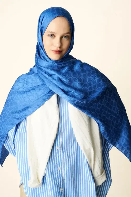 Premium Jakar Şal Halka Desen - Mavi 