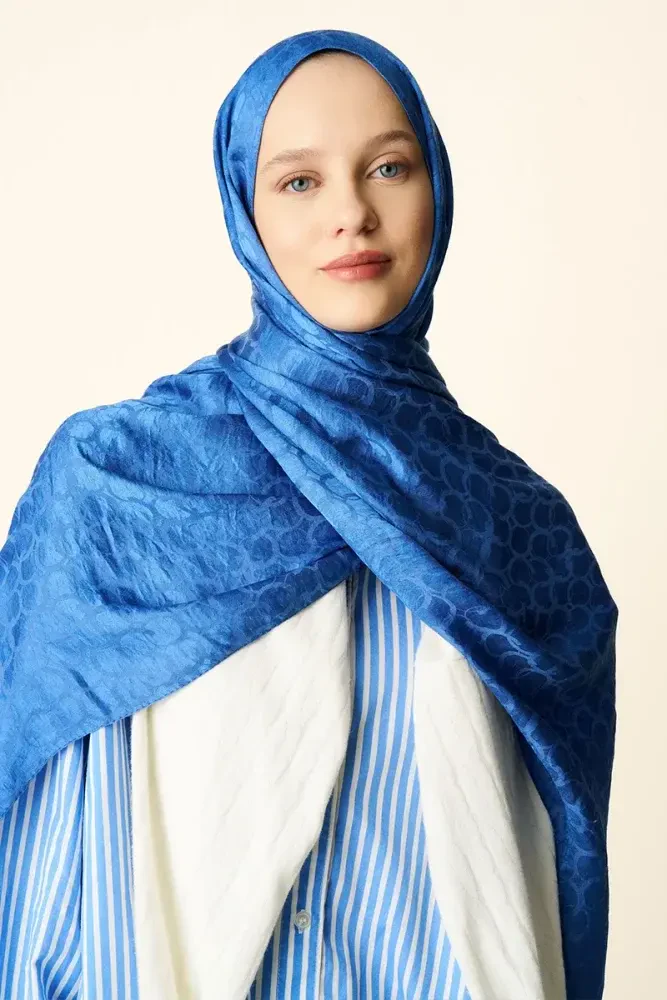 Premium Jakar Şal Halka Desen - Mavi - 2