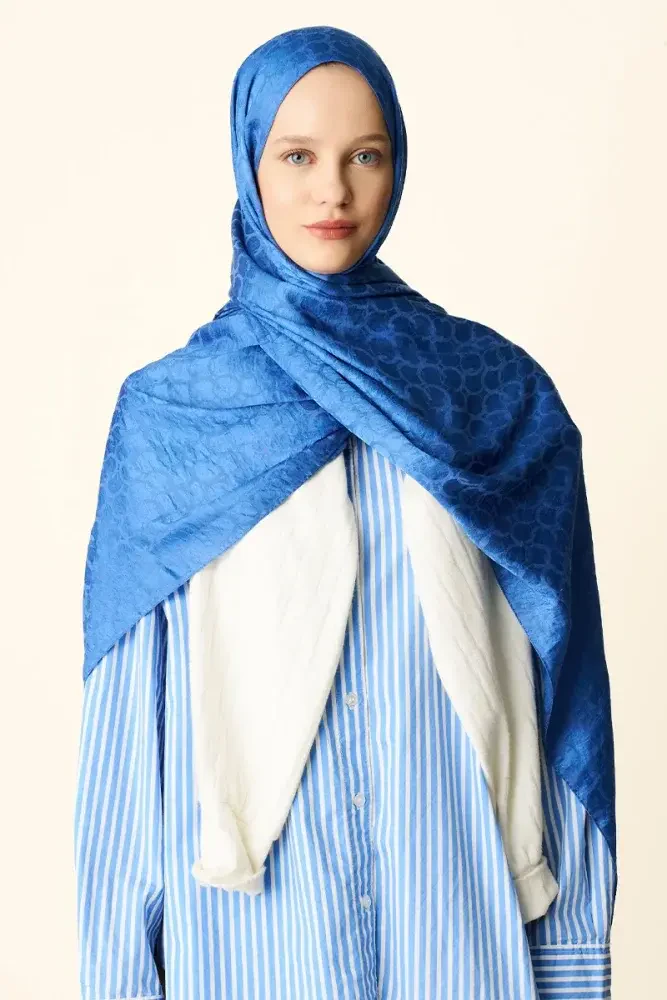 Premium Jakar Şal Halka Desen - Mavi - 4