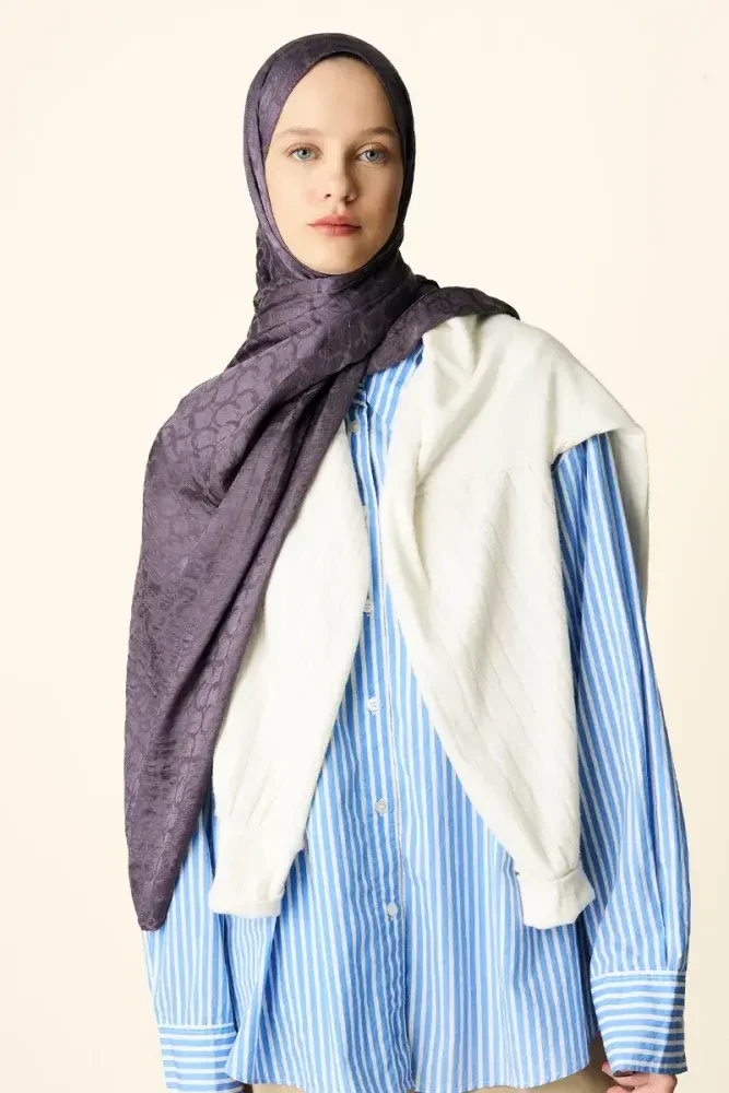 Premium Jakar Şal Halka Desen - Mor - MADAME POLO