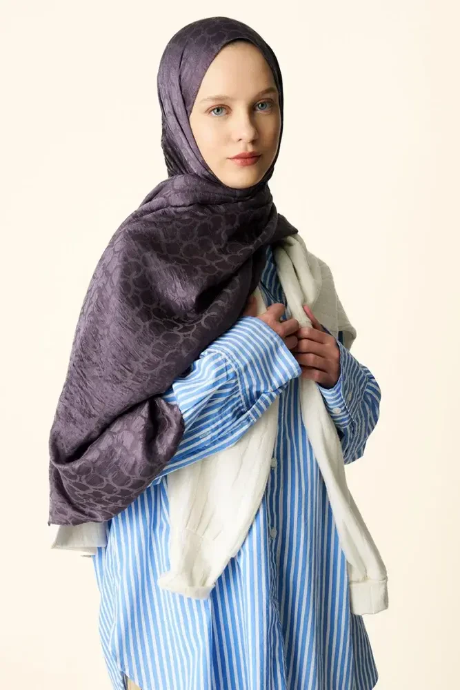 Premium Jakar Şal Halka Desen - Mor - MADAME POLO