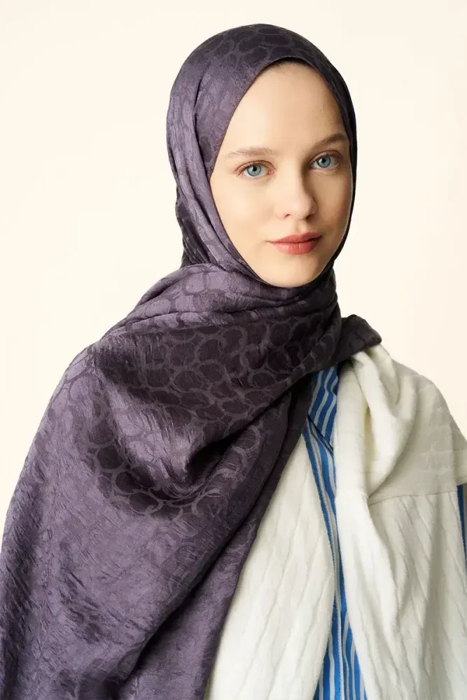 Premium Jakar Şal Halka Desen - Mor - MADAME POLO