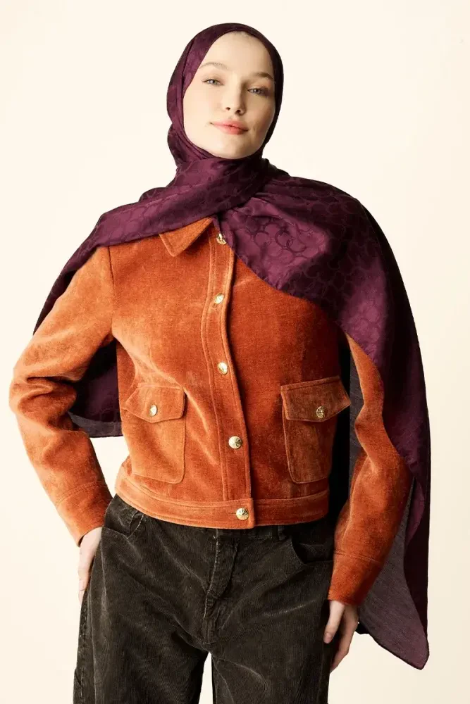 Premium Jakar Şal Halka Desen - Mürdüm - MADAME POLO