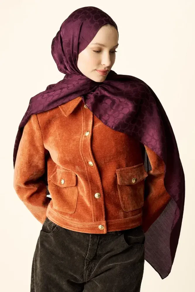 Premium Jakar Şal Halka Desen - Mürdüm - MADAME POLO