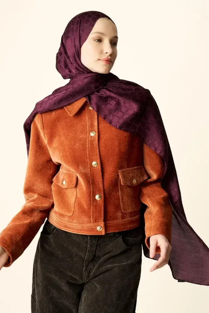 Premium Jakar Şal Halka Desen - Mürdüm - MADAME POLO