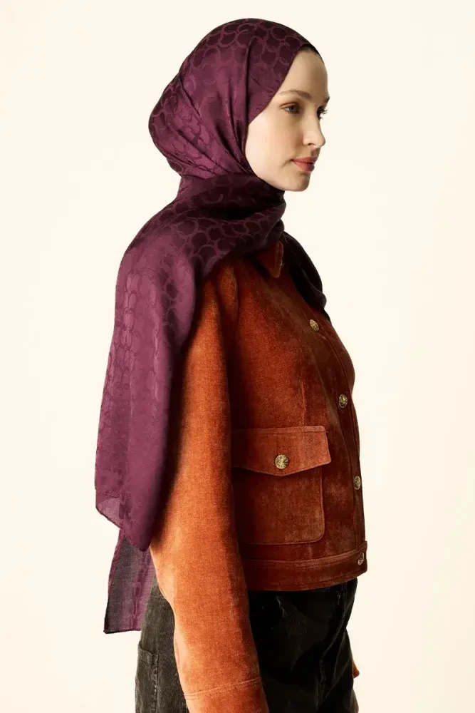 Premium Jakar Şal Halka Desen - Mürdüm - 4