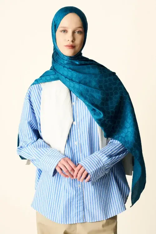 Premium Jakar Şal Halka Desen - Petrol 