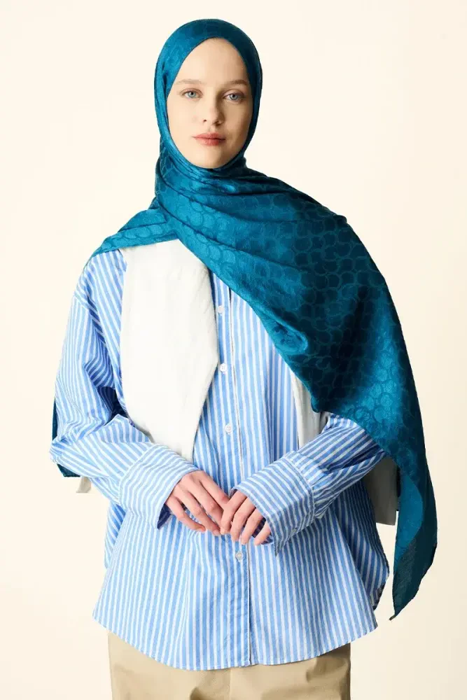 Premium Jakar Şal Halka Desen - Petrol - MADAME POLO