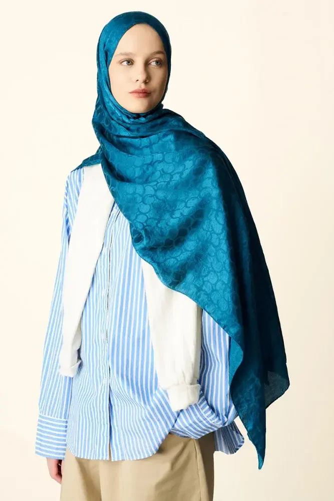 Premium Jakar Şal Halka Desen - Petrol - MADAME POLO