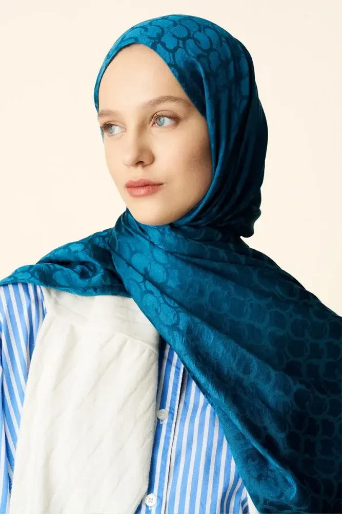 Premium Jakar Şal Halka Desen - Petrol - MADAME POLO